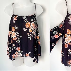 JAPNA | Navy Floral Cold Shoulder Tank